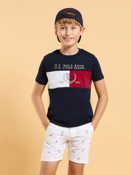 U.S. POLO ASSN. - Kids Solid Navy Blue Half Sleeves Crew T-Shirt