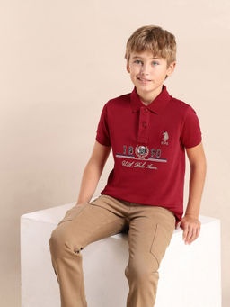 U.S. POLO ASSN. - Kids Printed Red Half Sleeves Polo T-Shirt