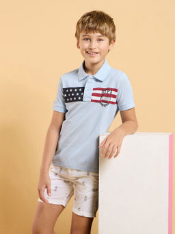 U.S. POLO ASSN. - Kids Printed Blue Half Sleeves Polo T-Shirt