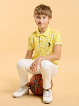 U.S. POLO ASSN. - Kids Printed Yellow Half Sleeves Polo T-Shirt