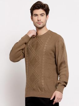 Style Quotient - Men Brown Cable Knit Acrylic Pullover