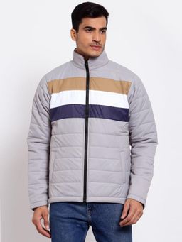Style Quotient - Men Multi-Color Blue Striped Lightweight Outdoor Padded Jacket