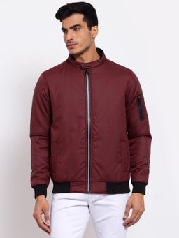 Style Quotient - Men Maroon Lightweight Outdoor Bomber Jacket