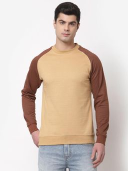 Style Quotient - Mens Beige Round Neck Colorblocked Sweatshirt