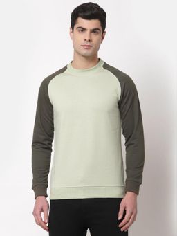 Style Quotient - Mens Green Round Neck Colorblocked Sweatshirt