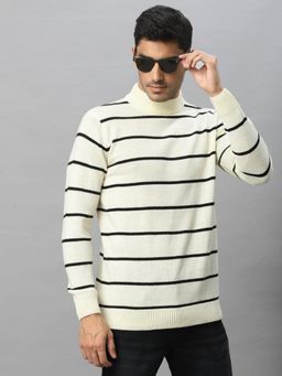 Style Quotient - Men Off White Striped Sweater