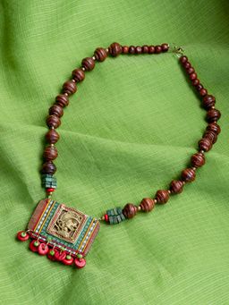 ExclusiveLane - Bohemian Brass Necklace Handmade in Dhokra Art (Brass, Wood, Matinee)