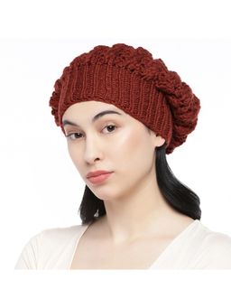 Magic Needles - Women Maroon Self Design Handmade Beanie