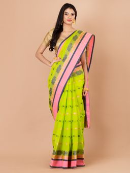 LAA CALCUTTA - Green and Multi Pure Cotton Tant Saree