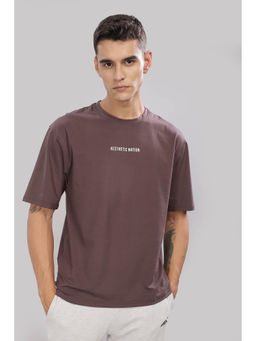 AESTHETIC NATION - Brown Typography Printed Oversized T-Shirt