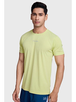FUAARK - Men Lime Green Checks Running Sports and Gym Slim Fit T-Shirt