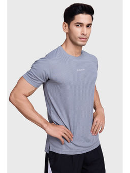 FUAARK - Men Ultimate Grey Checks Running Sports and Gym Slim Fit T-Shirt