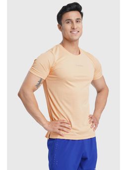 FUAARK - Men Peach Checks Running Sports and Gym Slim Fit T-Shirt