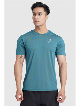 FUAARK - Men Green Laser Cut Running Sports and Gym Slim Fit T-Shirt