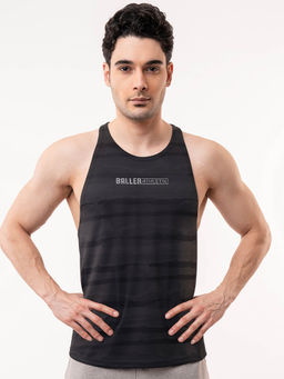 Baller Athletik - Black Printed Warrior Racer Back Sports Tank Top
