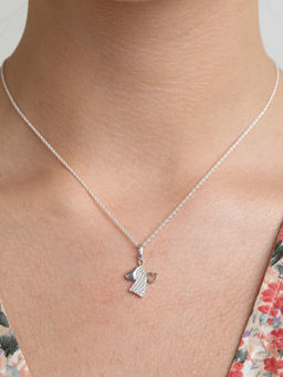 CLARA - Silver Rhodium Plated Swiss Zirconia Angel Heart Pendant Chain Necklace For Women & Girls