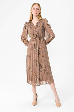 Sateen - Mink Floral Pattern Maxi Dress