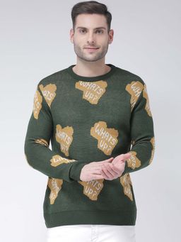 Club York - Men Olive Self Design Pullover Sweater