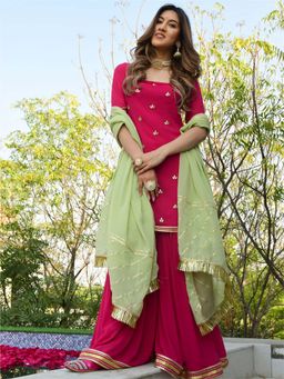 Lavanya The Label - Pink Georgette Kurta And Sharara Set (Set of 3)