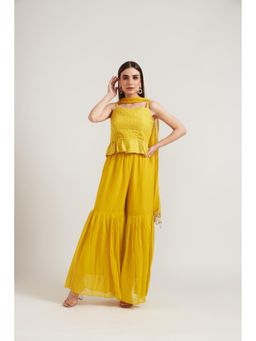 NEERU'S - Yellow Color Georgette Fabric Top with Sharara & Dupatta (Set of 3)