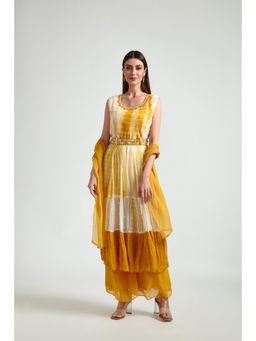 NEERU'S - Women Mustard Yellow White Dyed Anarkali Kurta with Palazzo & Dupatta (Set of 3)