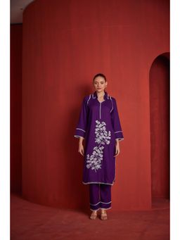 NEERU'S - Purple Casual Kurta with Pant (Set of 2)
