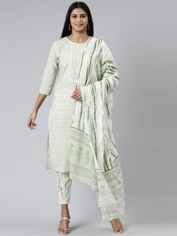 NEERU'S - Green Regular Calf Length Printed Kurta with Pant & Dupatta (Set of 3)