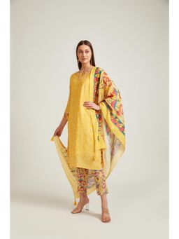 NEERU'S - Yellow Color Rayon Fabric Kurta with Pant & Dupatta (Set of 3)