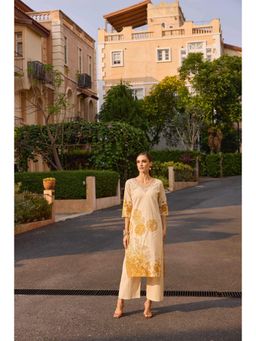 NEERU'S - Beige Printed Straight Kurta with Palazzo (Set of 2)