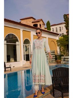 NEERU'S - Green Embroidered Anarkali Kurta with Pant & Dupatta (Set of 3)