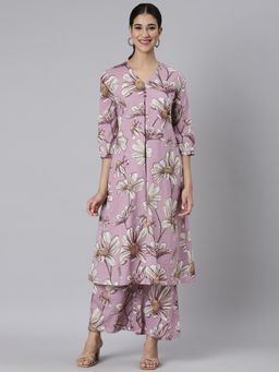 NEERU'S - Lavender Printed Straight Kurta with Palazzo (Set of 2)