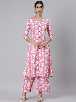 NEERU'S - Pink Printed Straight Kurta with Palazzo (Set of 2)