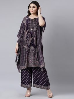 NEERU'S - Purple Regular Straight Paisley Kurta with Palazzo (Set of 2)