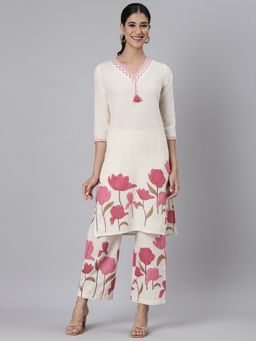 NEERU'S - Pink Printed Straight Kurta with Pant (Set of 2)