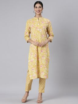 NEERU'S - Yellow Casual Printed Straight Kurta with Pant (Set of 2)