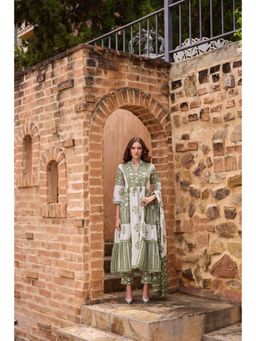 NEERU'S - Olive Printed Anarkali Kurta with Pant & Dupatta (Set of 3)