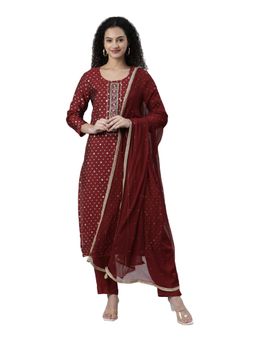 NEERU'S - Maroon Regular Knee Length Printed Kurta with Pant & Dupatta (Set of 3)