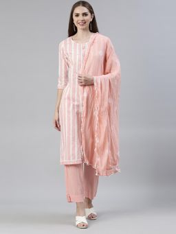 NEERU'S - Peach Regular Knee Length Solid Kurta with Pant & Dupatta (Set of 3)