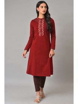 W - Red Solid Winter Kurta
