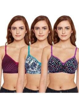 Bodycare - Seamless Padded Polymide Womens Printed Bra Pack of 3 - Multi-color