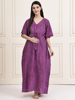 Secret Wish - Purple Bandhani Cotton Maternity Kaftan