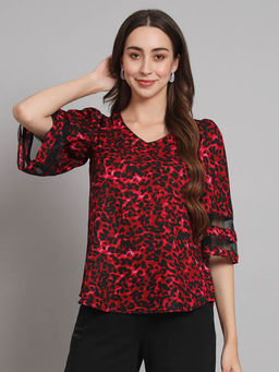 Curvydrobe - Casual Printed Women Burgundy Top