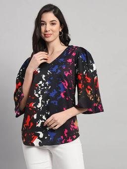 Curvydrobe - Black Printed V-Neck Top
