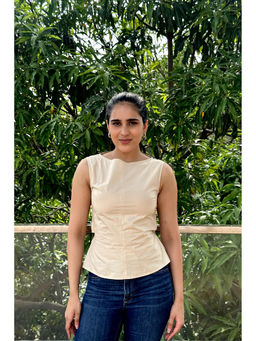 Myclo - Women Beige Cotton Blossom Top