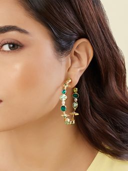 Isharya - Green Gem Drop Hoops Earring In 18Kt Gold Plated