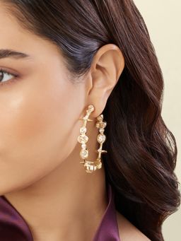 Isharya - White Gem Drop Hoops Earring In 18Kt Gold Plated