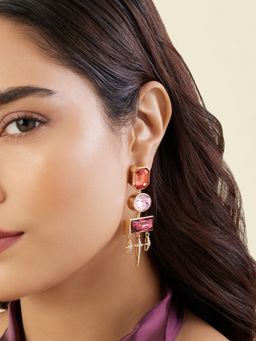 Isharya - Stardust Red Danglers In 18Kt Gold Plated