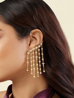 Isharya - White Dhatri's Curtain Of Passion Earrings Cuff In 18Kt Gold Plated