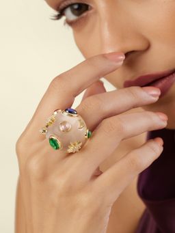 Isharya - Multi-Colour Omna's Moonrock Ring In 18Kt Gold Plated