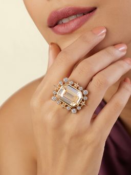 Isharya - Rose Gold Golden Lyric Stone Ring In 18Kt Gold Plated